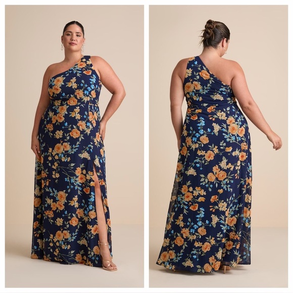 Lulus Dresses & Skirts - Lulus Elegant Admiration Navy Blue Floral One-Shoulder Maxi
Dress